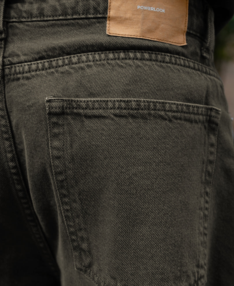 Dark Olive Washed Baggy Jeans