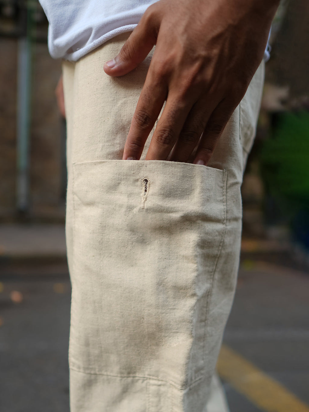 Off White Baggy Fit Linen Pants