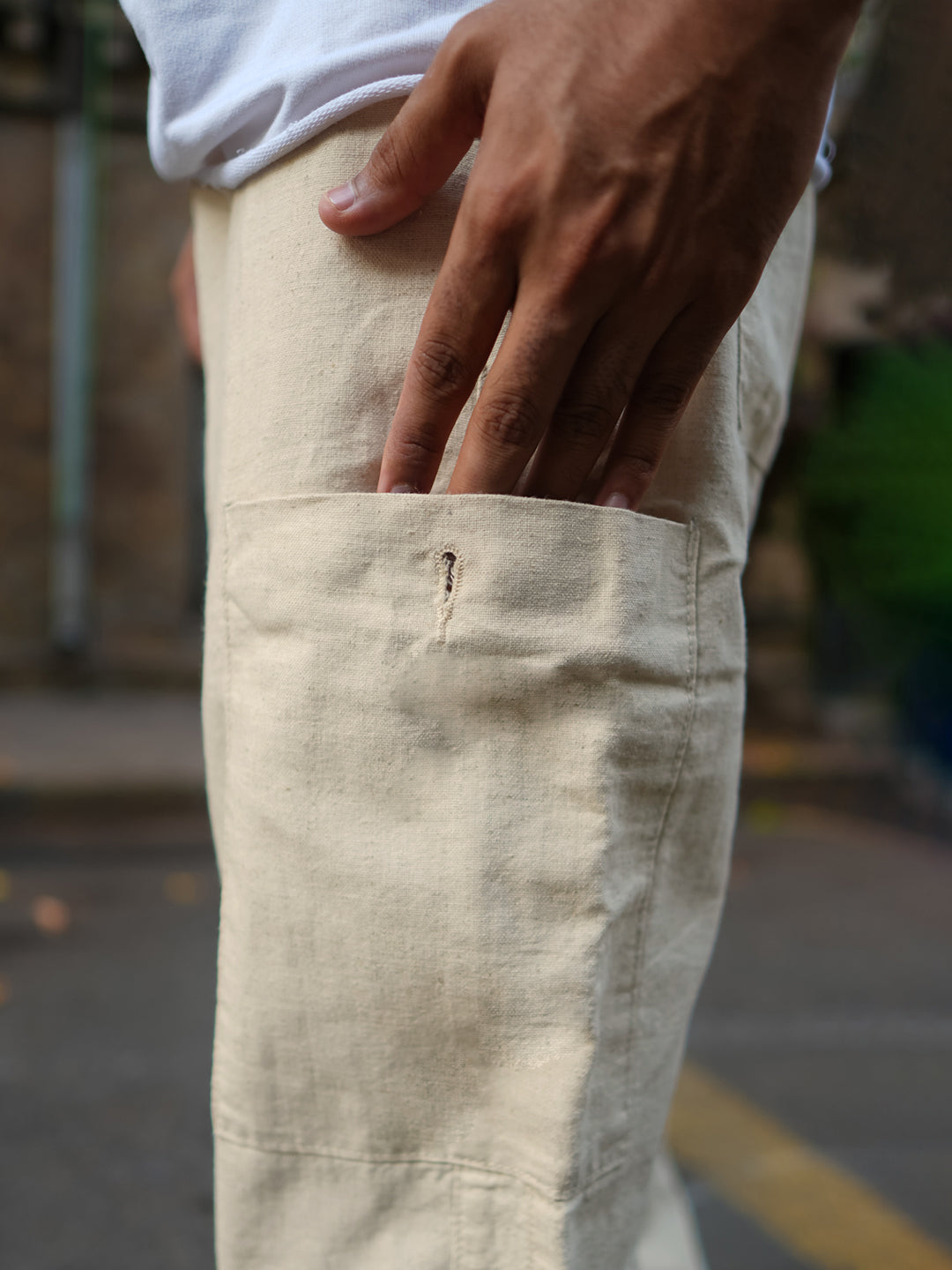 Off White Baggy Fit Linen Pants