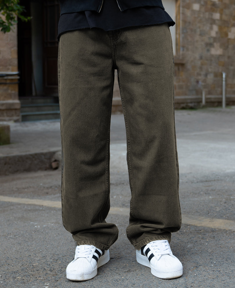 Dark Olive Washed Baggy Jeans