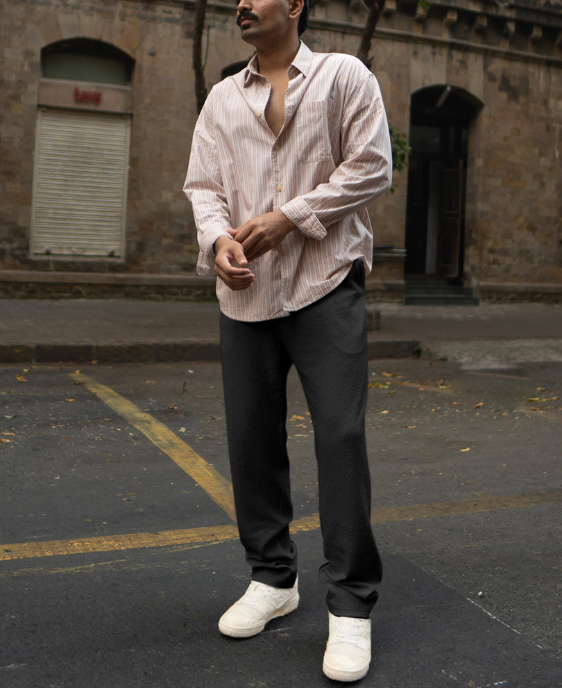 Black Structured Knitted Regular Fit Pant