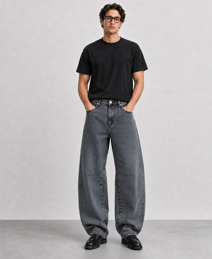 Charcoal Panelled Barrel Fit Jeans