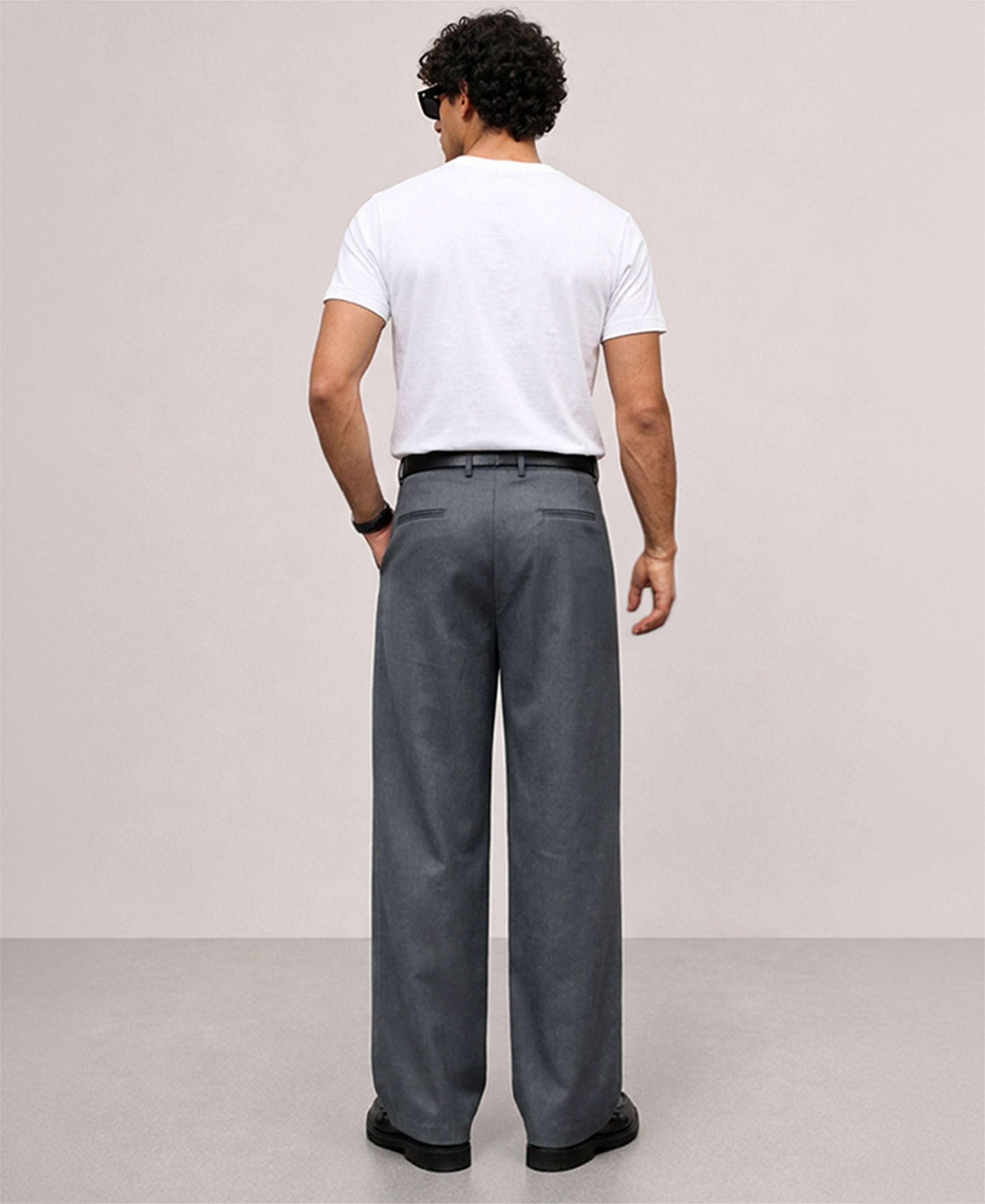 Grey Pleated Baggy Trousers