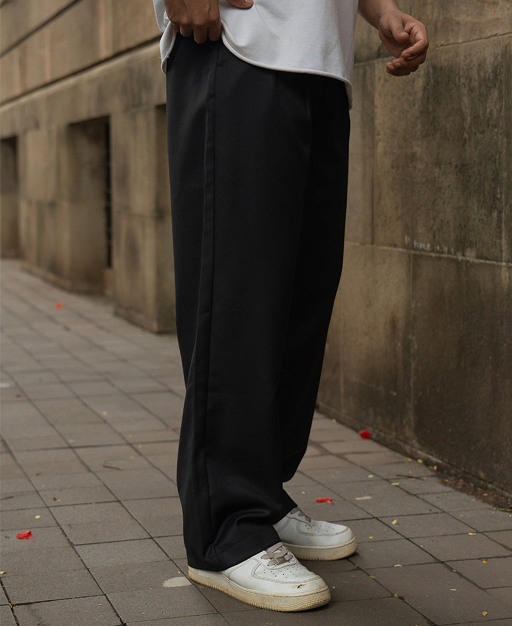 Black Baggy Pleated Trousers