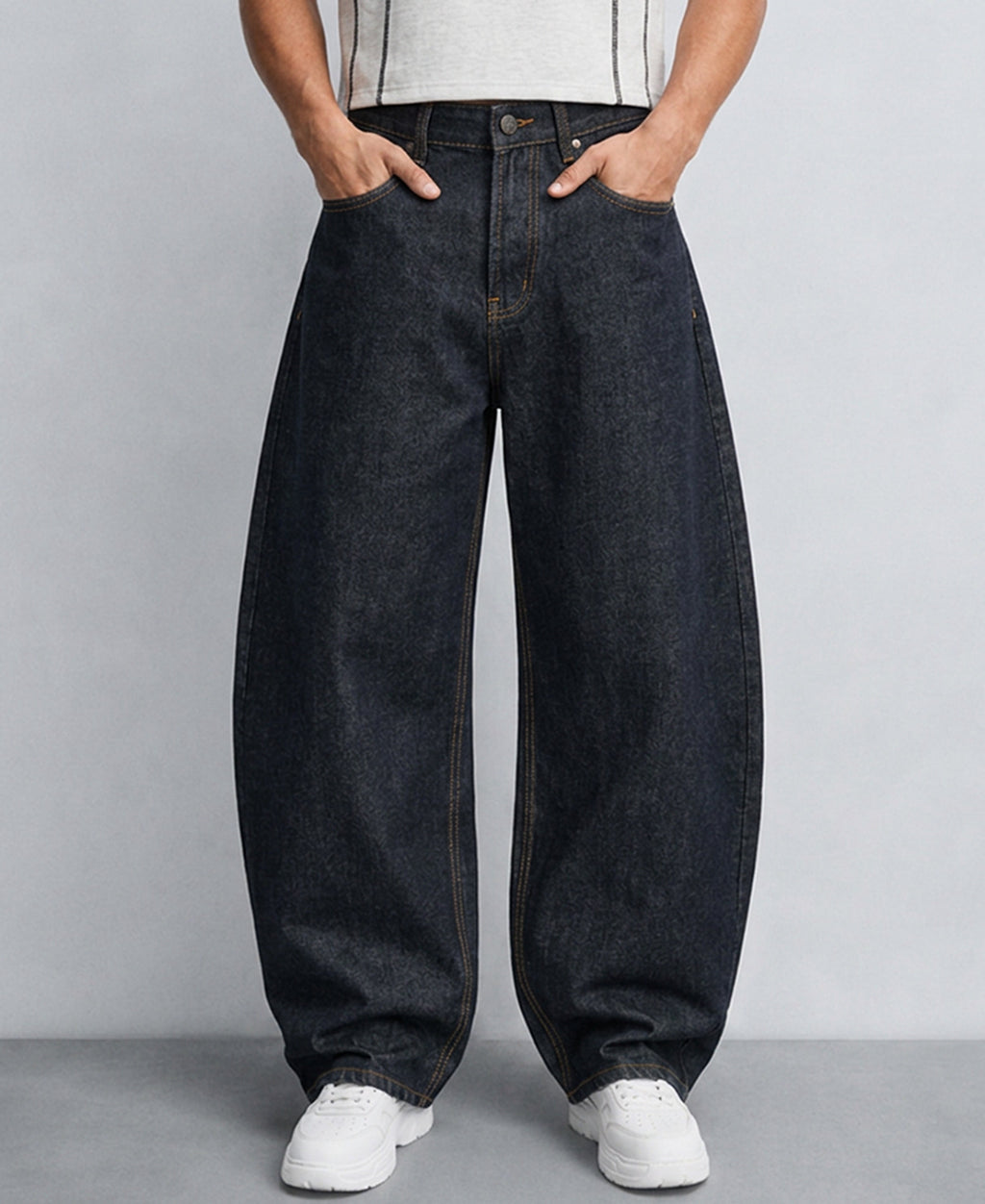 Dark Blue Barrel Fit Jeans