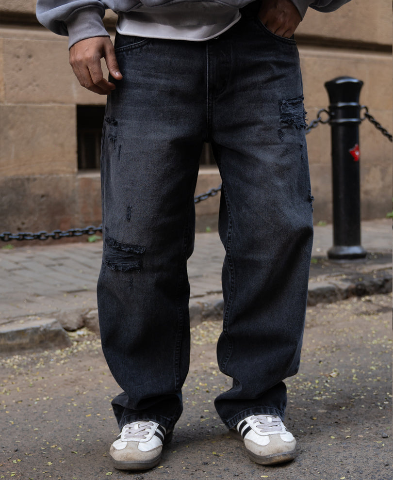 Charcoal Distressed Baggy Jeans
