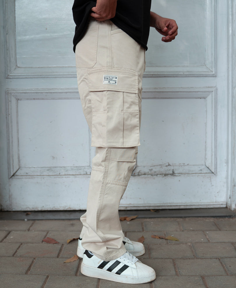 Beige Overdyed Cotton Cargo Pants