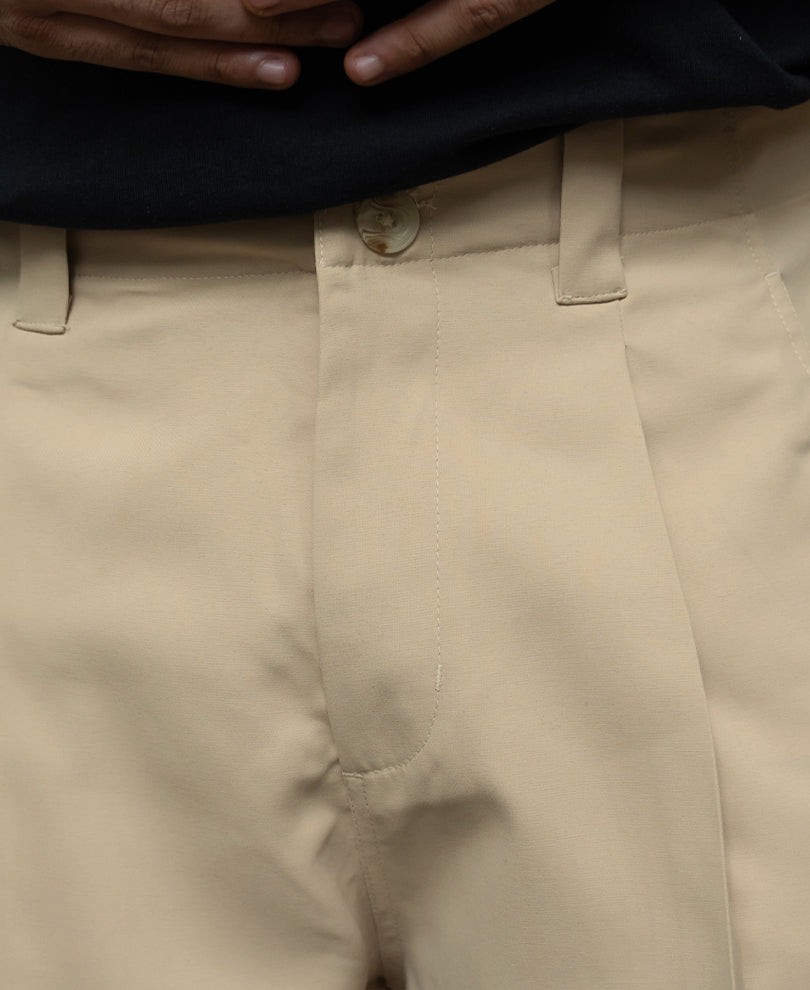 Beige Pleated Barrel Fit Trousers