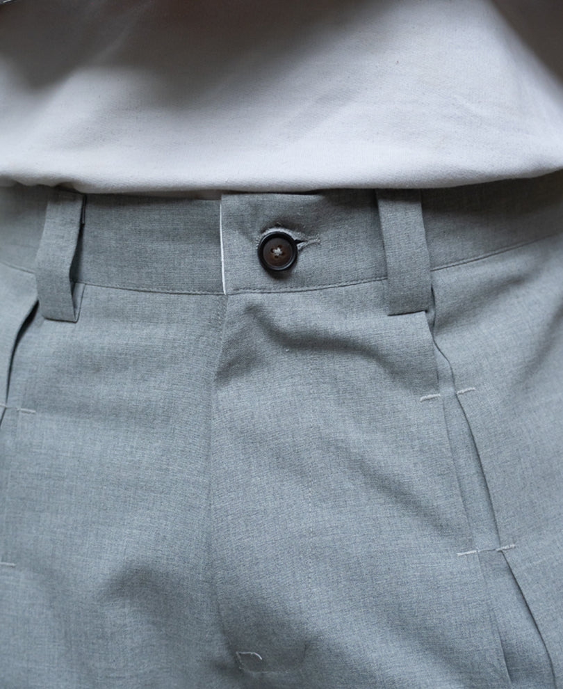 Grey Melange Pleated Trousers