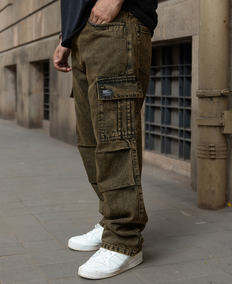 Tinted Brown Baggy Cargo Denim