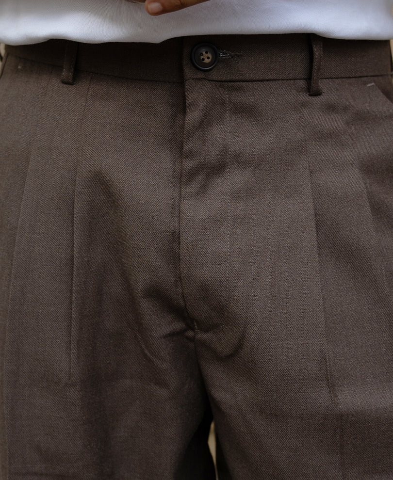 Brown Pleated Baggy Trousers