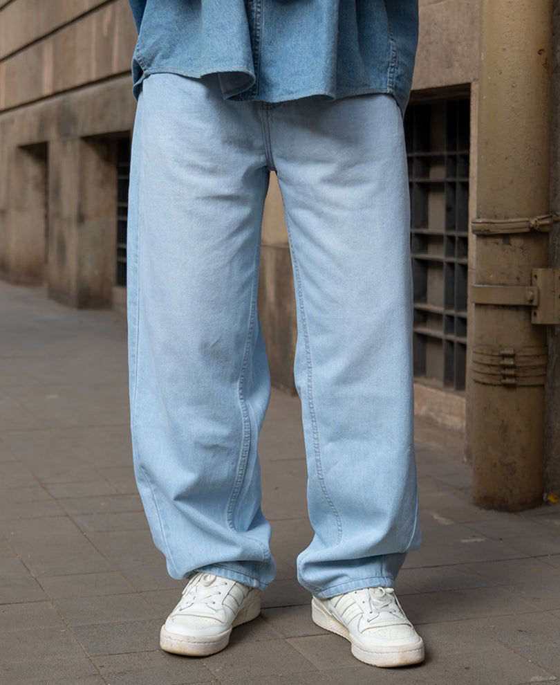 Ice Blue Washed Barrel Jeans