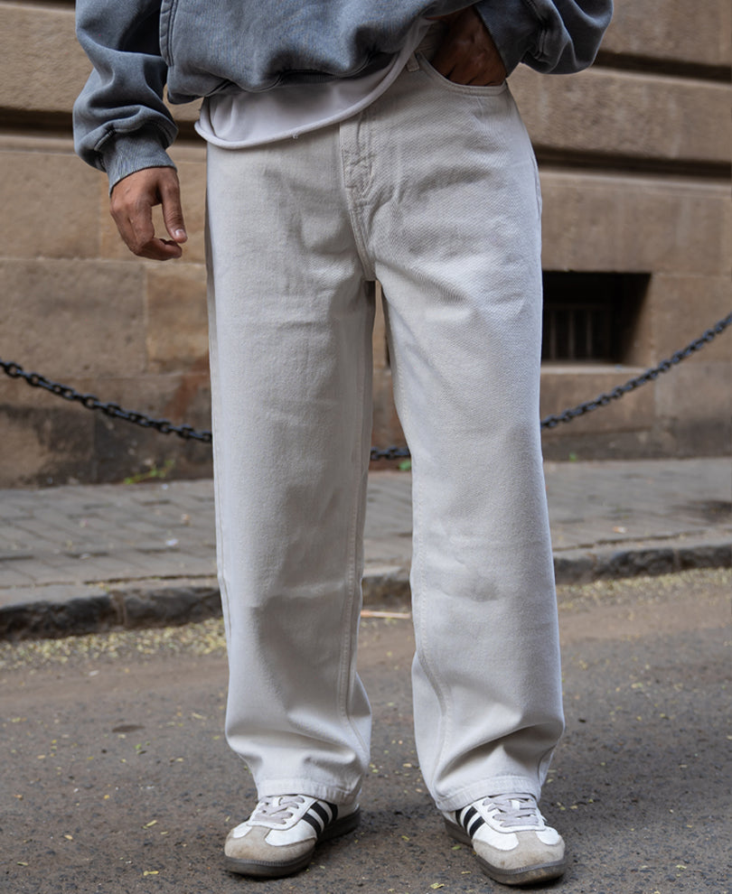 Cream Baggy Jeans
