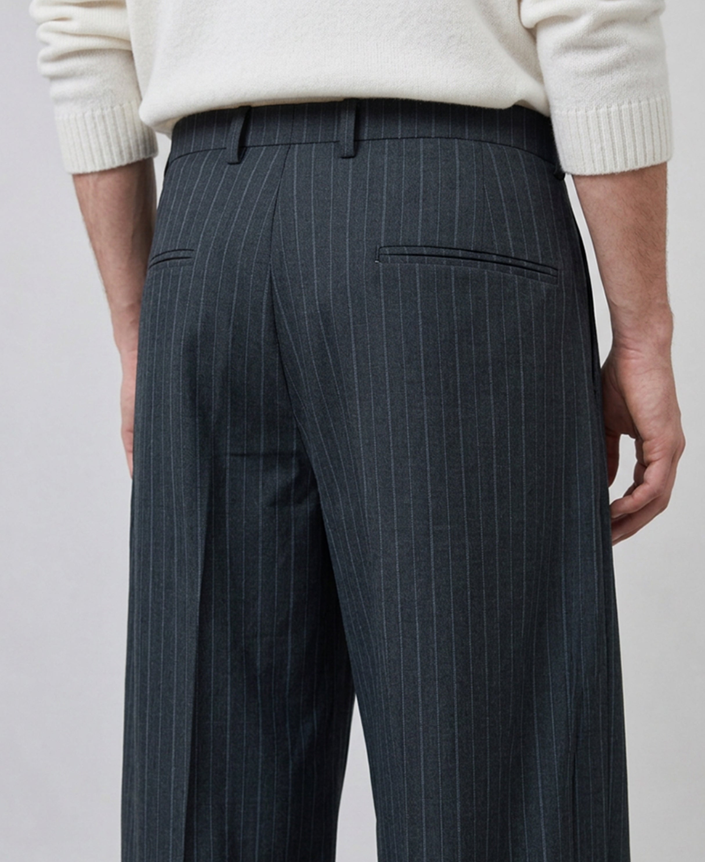 Grey Striped Pleated Korean Pants