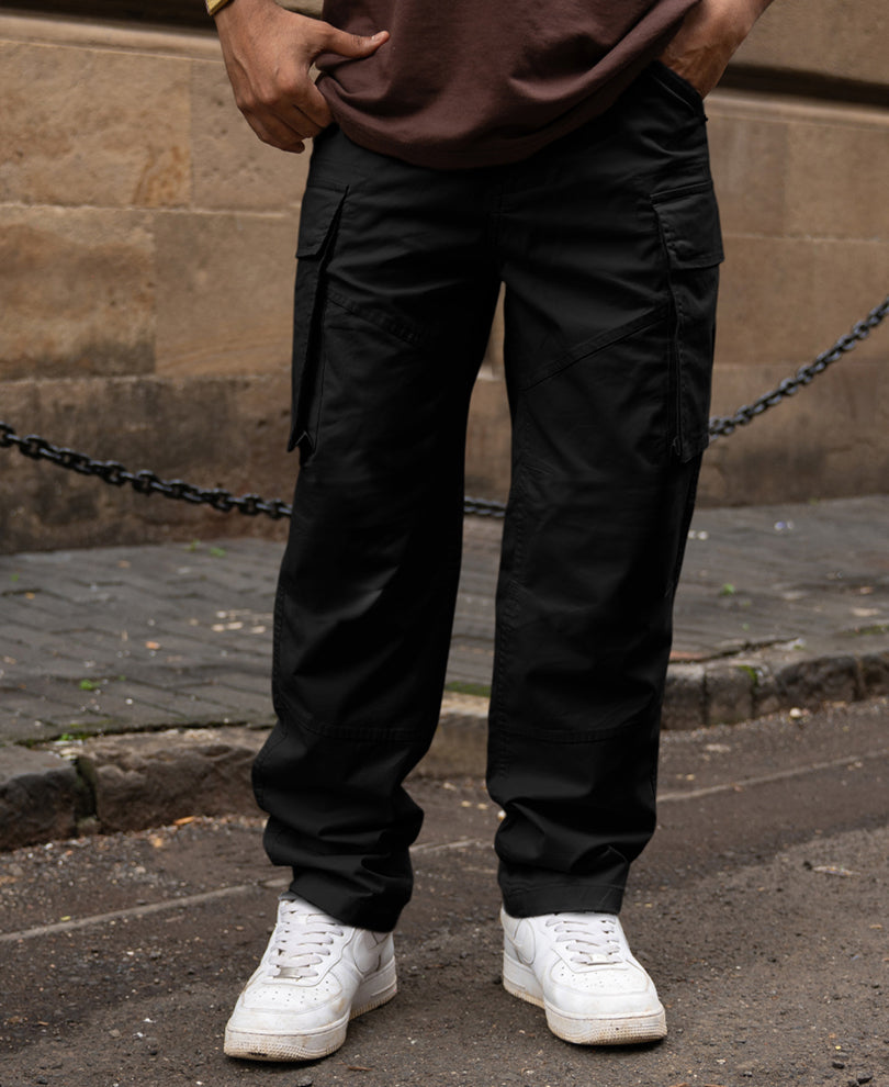 Black Cotton Cargo Trouser
