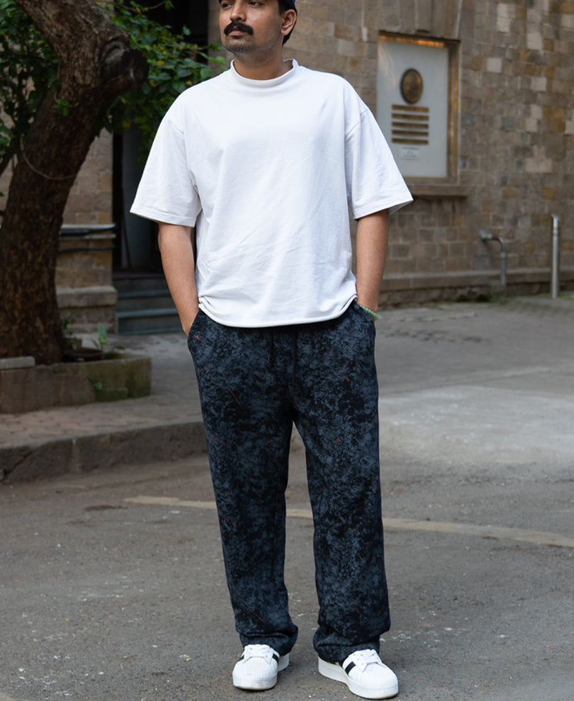 Black Printed Baggy Fit Trackpants