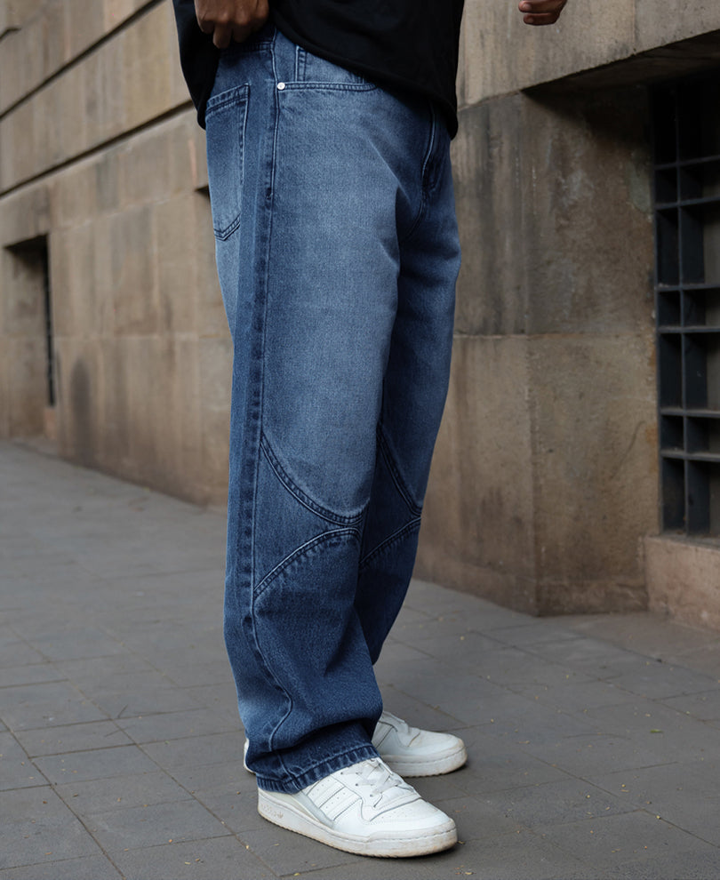 Mid Blue Washed Panel Jeans