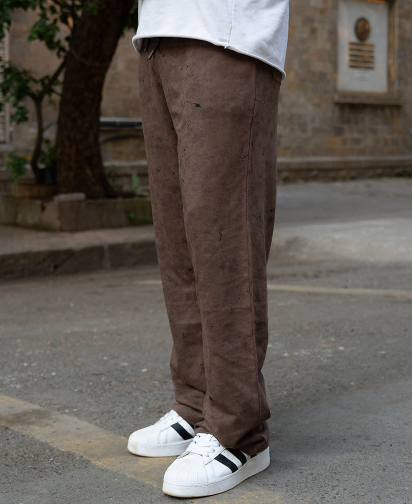 Brown Printed Baggy Fit Trackpant