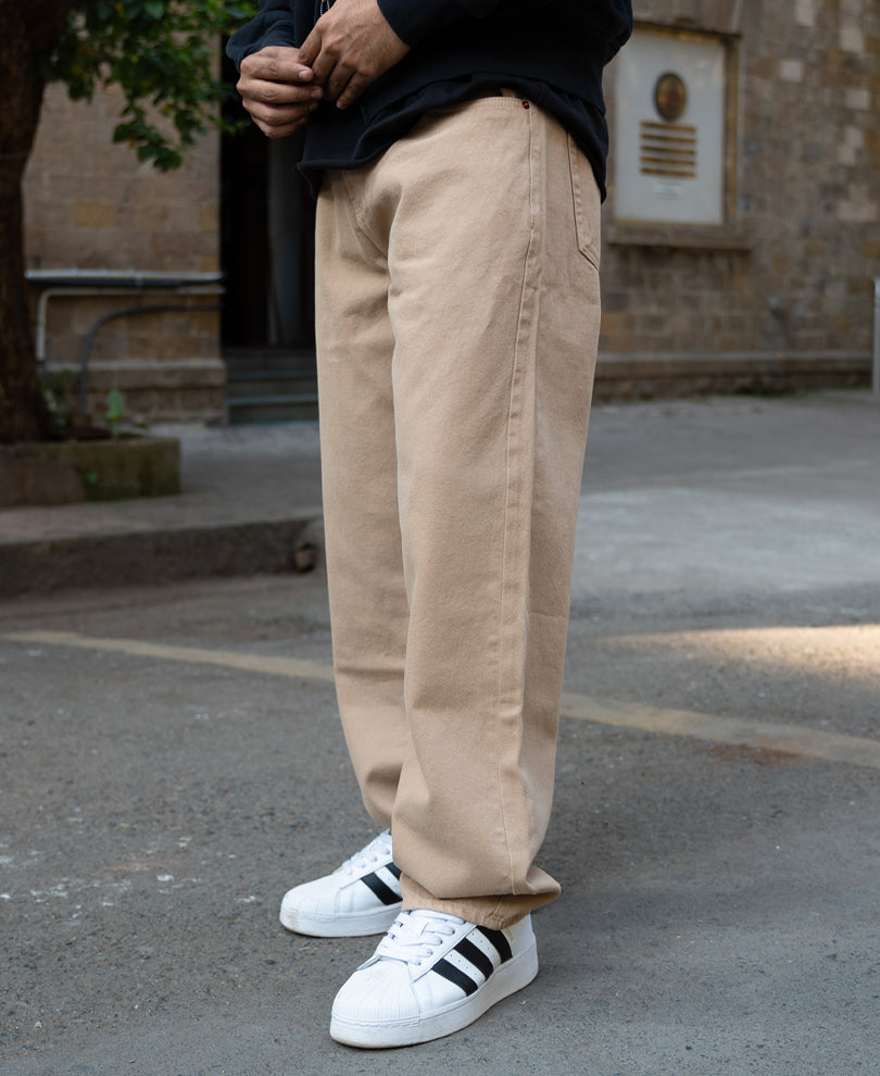 Beige Baggy Fit Jeans