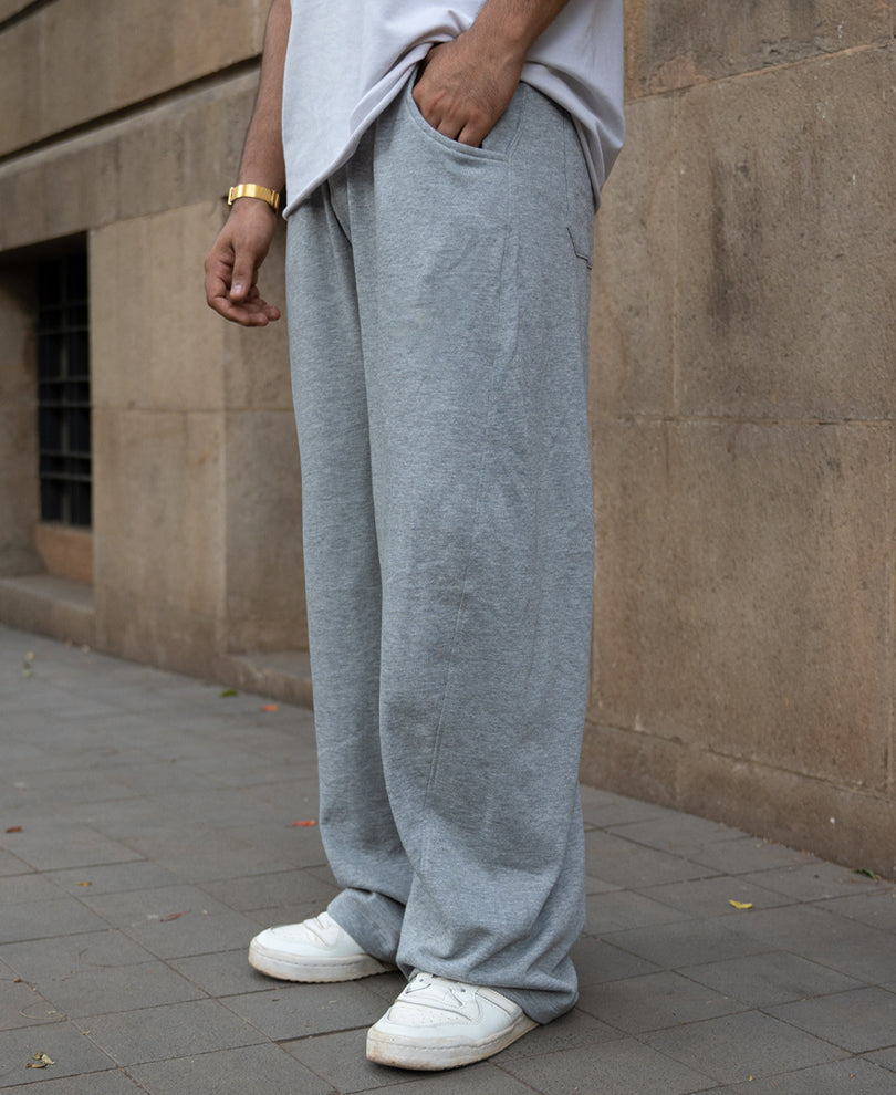 Grey Melange Barrel Fit Trackpants