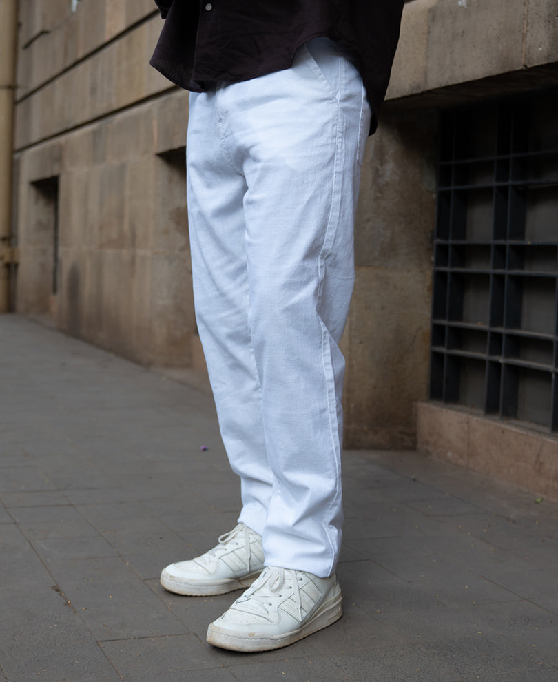 White Regular Fit Cotton Pants