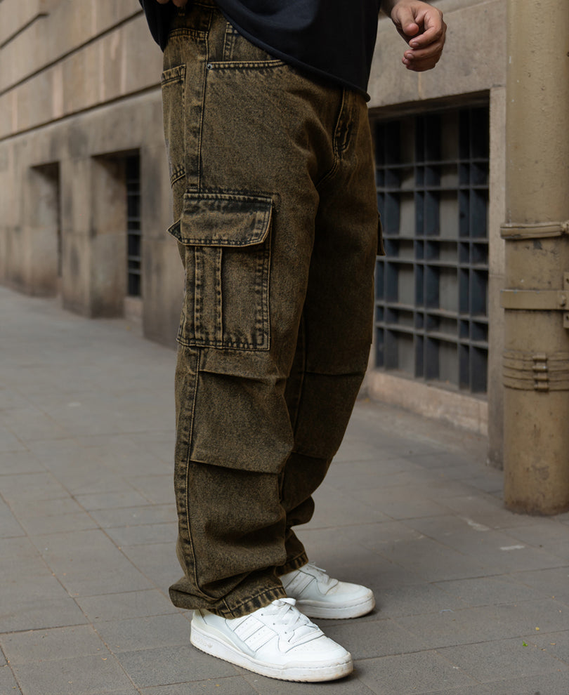 Tinted Brown Baggy Cargo Denim