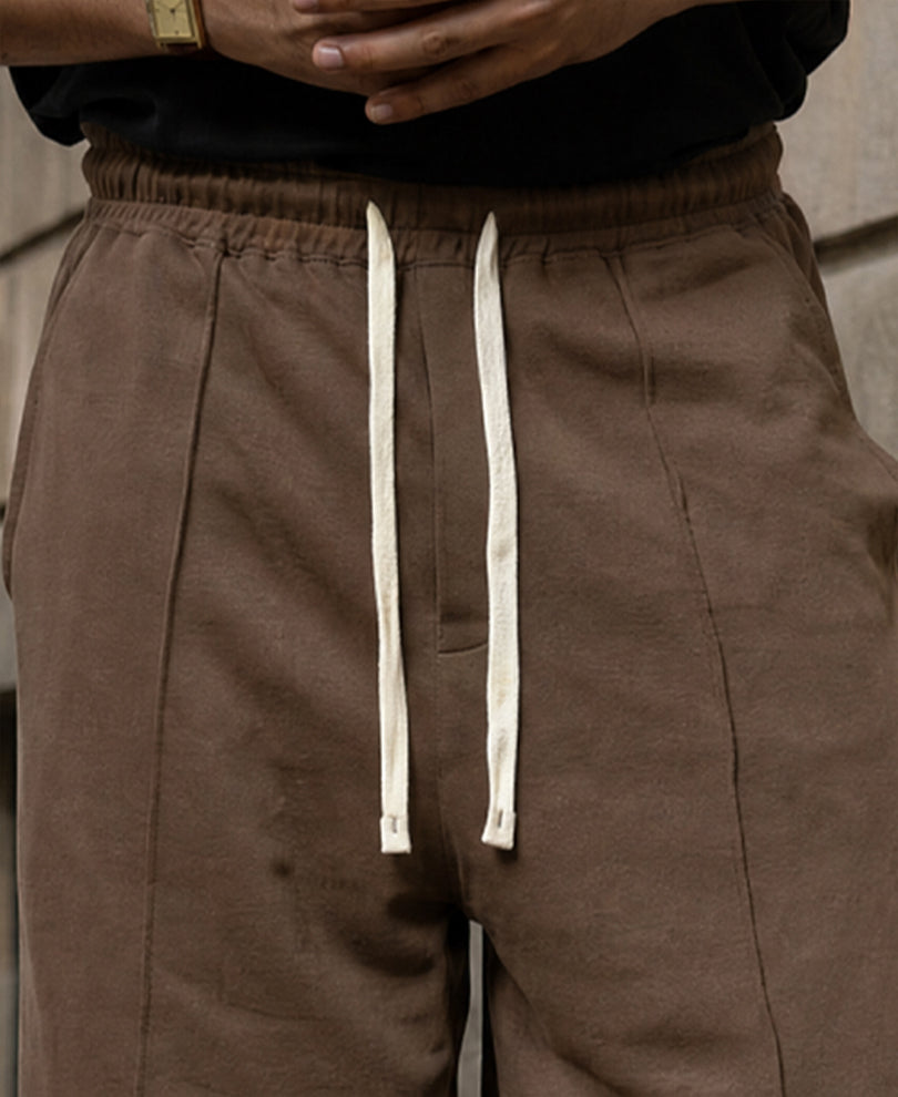 Brown Baggy Fit Pleated Trackpant