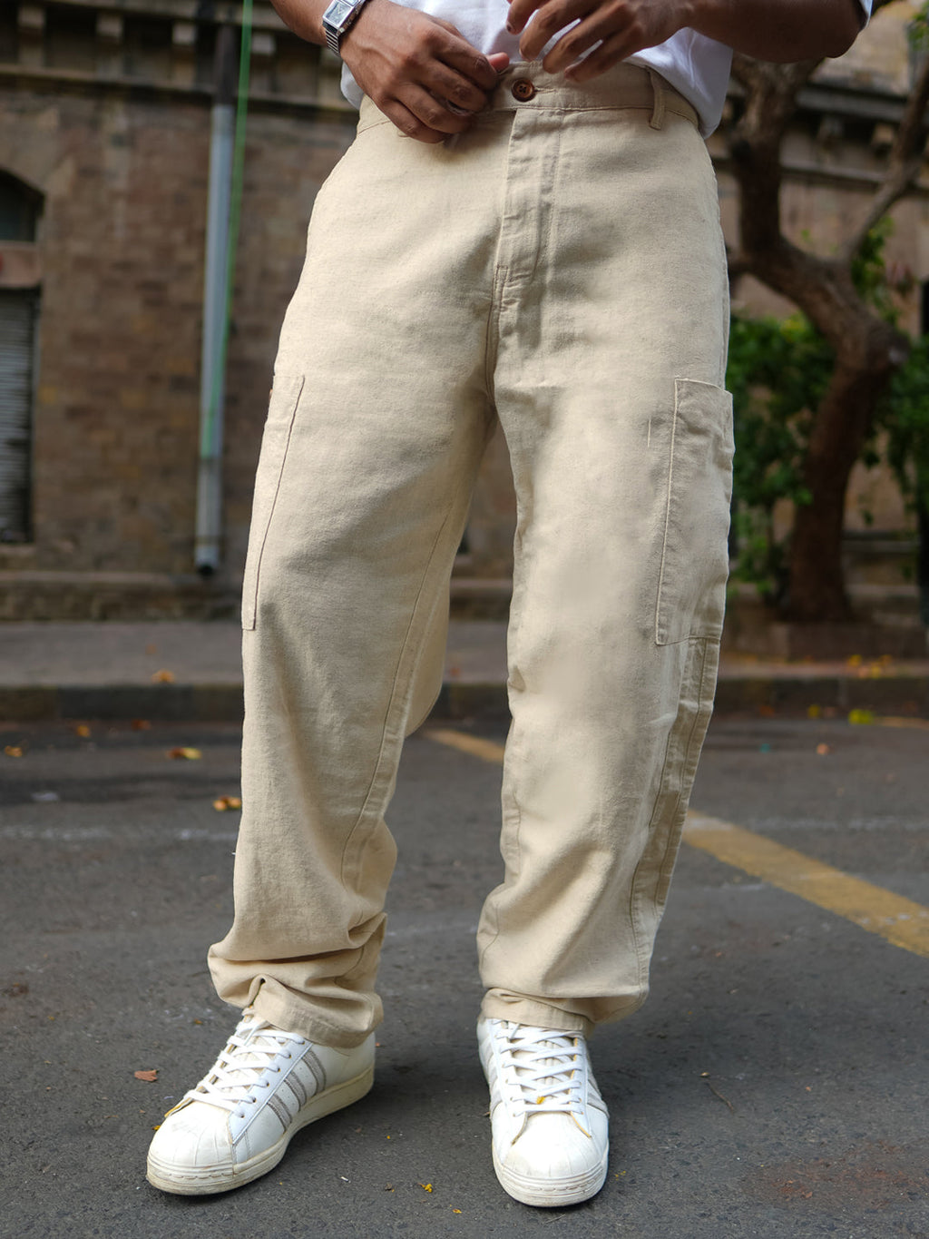 Off White Baggy Fit Linen Pants