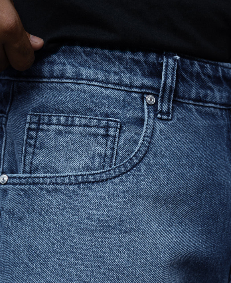 Mid Blue Washed Panel Jeans
