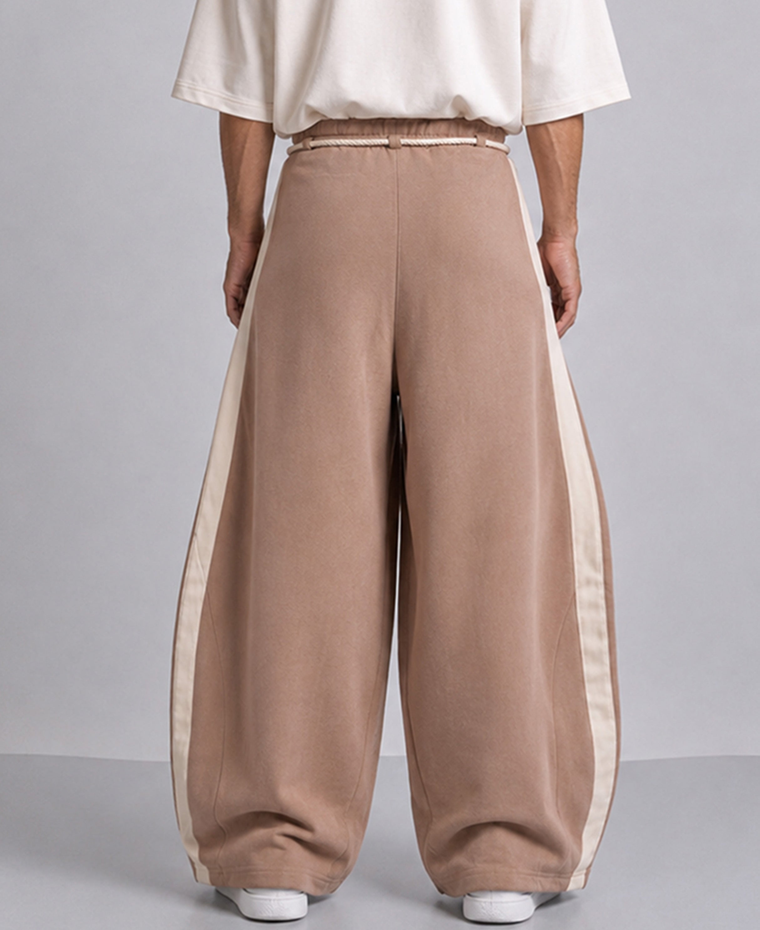 Beige Panelled Barrel Fit Trackpant