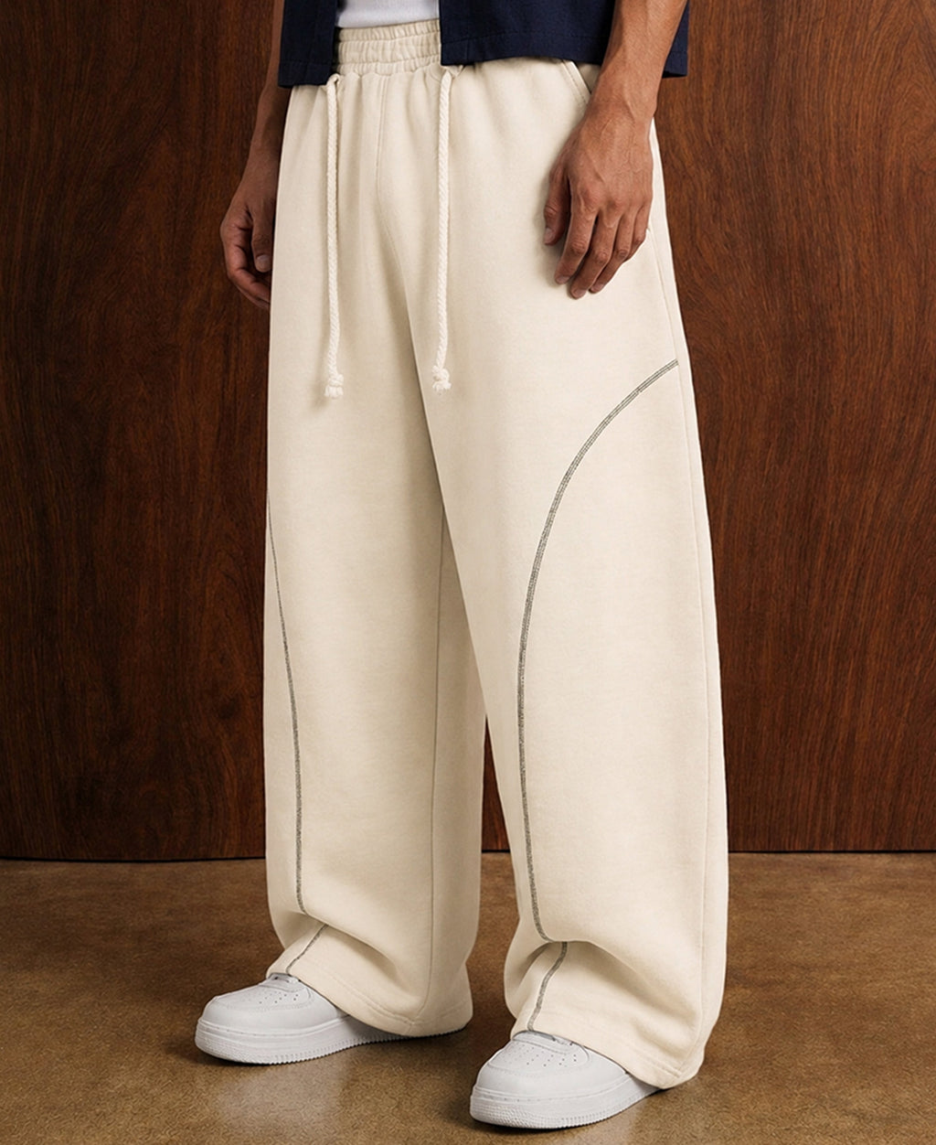 Cream Paneled Baggy Trackpant