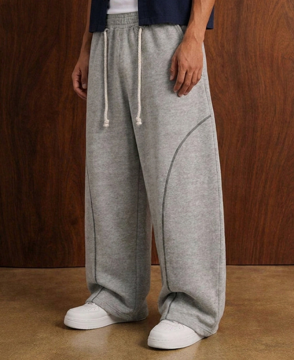 Grey Melange Paneled Baggy Trackpant