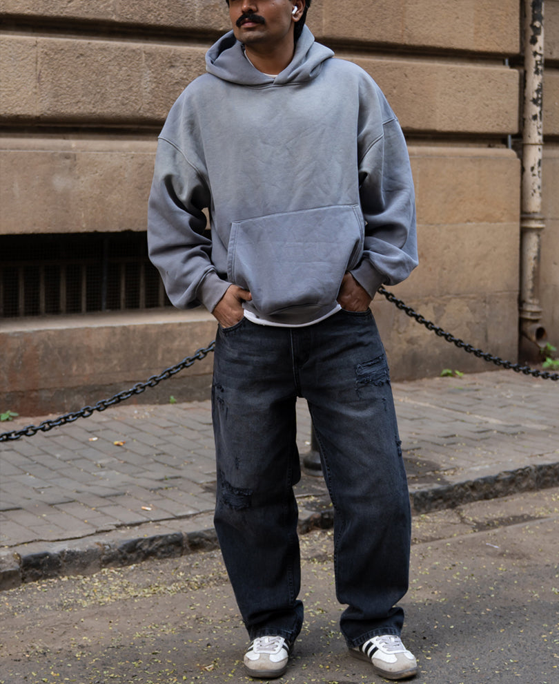 Charcoal Distressed Baggy Jeans