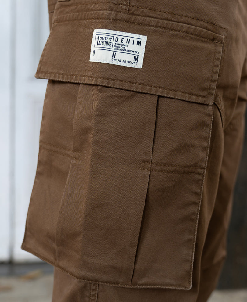 Brown Overdyed Cotton Cargo Pants