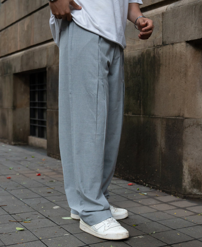 Grey Melange Pleated Trousers