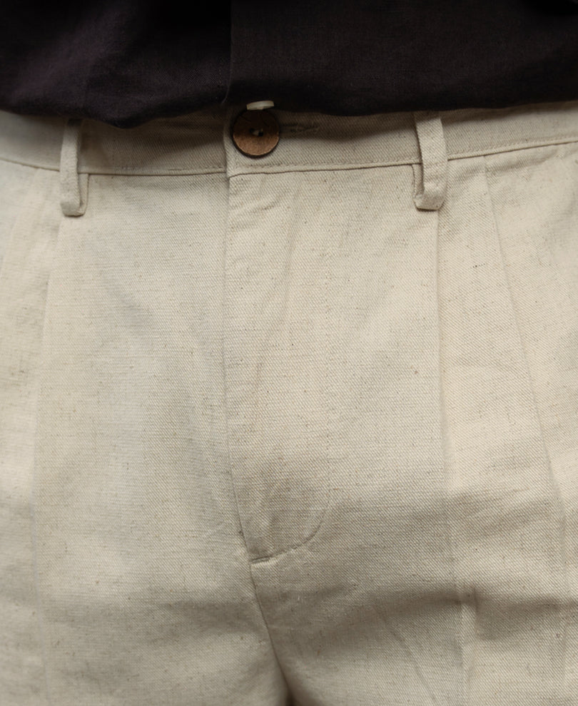 Natural Linen Blend Pleated Trousers
