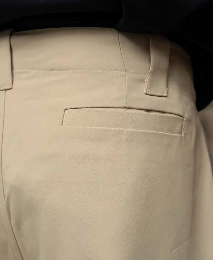 Beige Pleated Barrel Fit Trousers