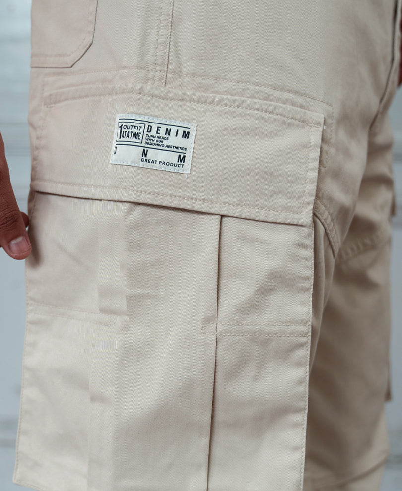 Beige Overdyed Cotton Cargo Pants