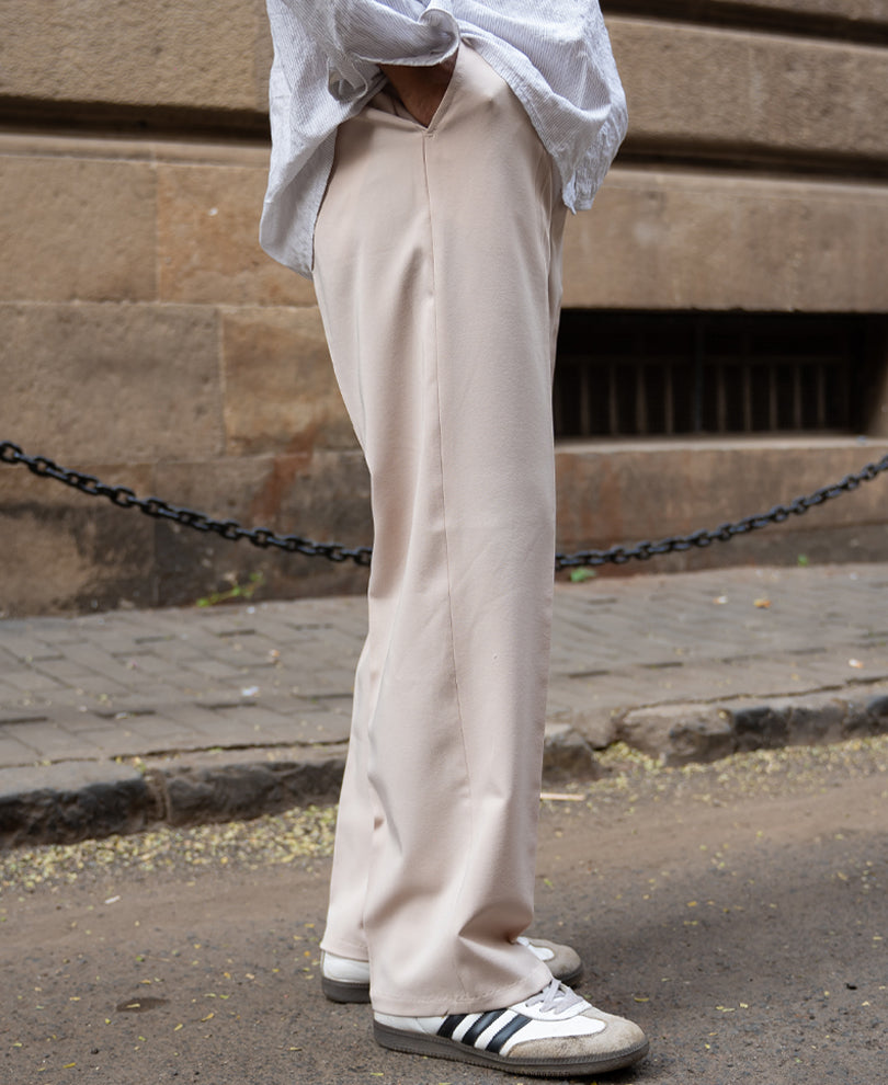 Cream Baggy Fit Korean Pants