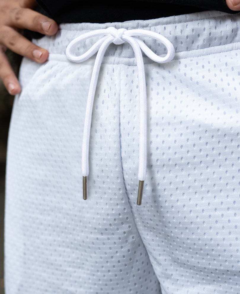 White Embroidered Mesh Basketball Shorts