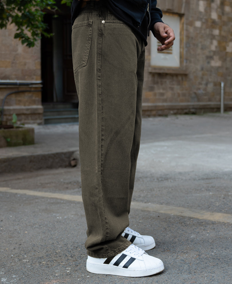 Dark Olive Washed Baggy Jeans