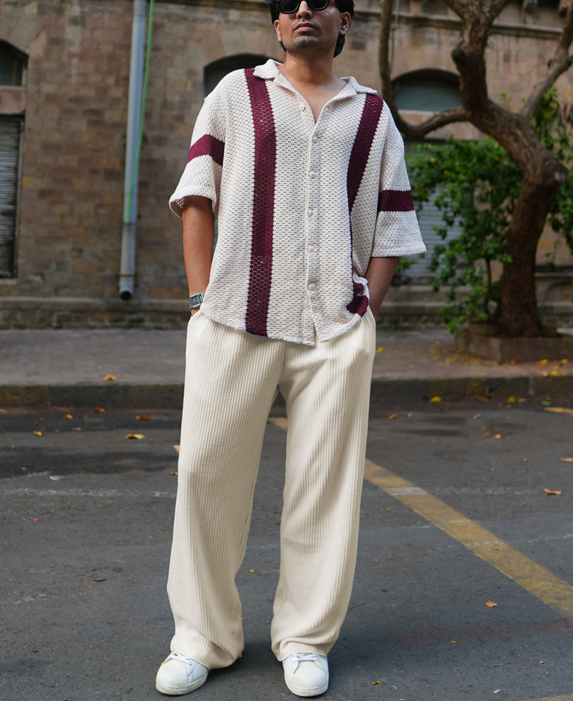 Cream Waffle Baggy Fit Track Pant