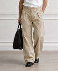 Beige Pleated Baggy Trousers