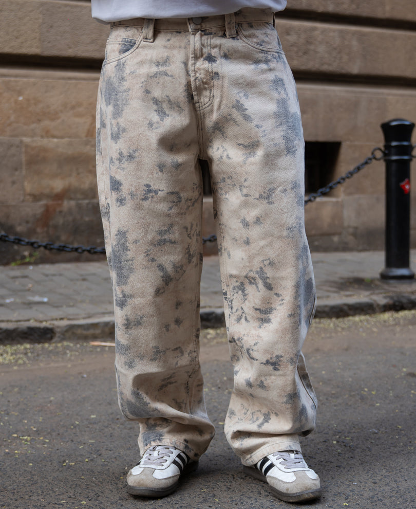 Abstract Print Baggy Jeans