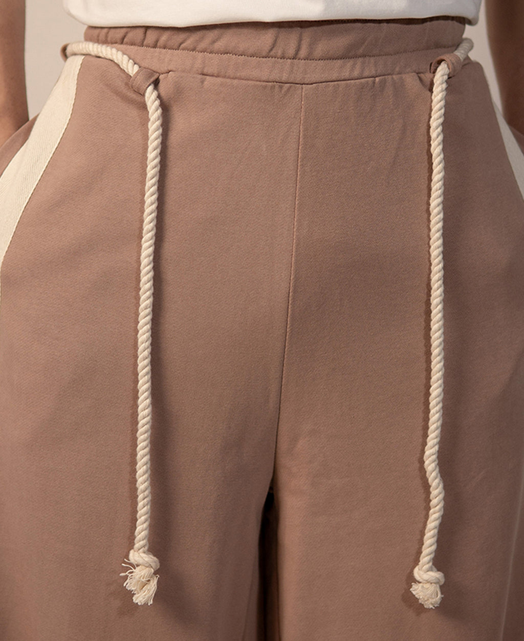 Beige Panelled Barrel Fit Trackpant