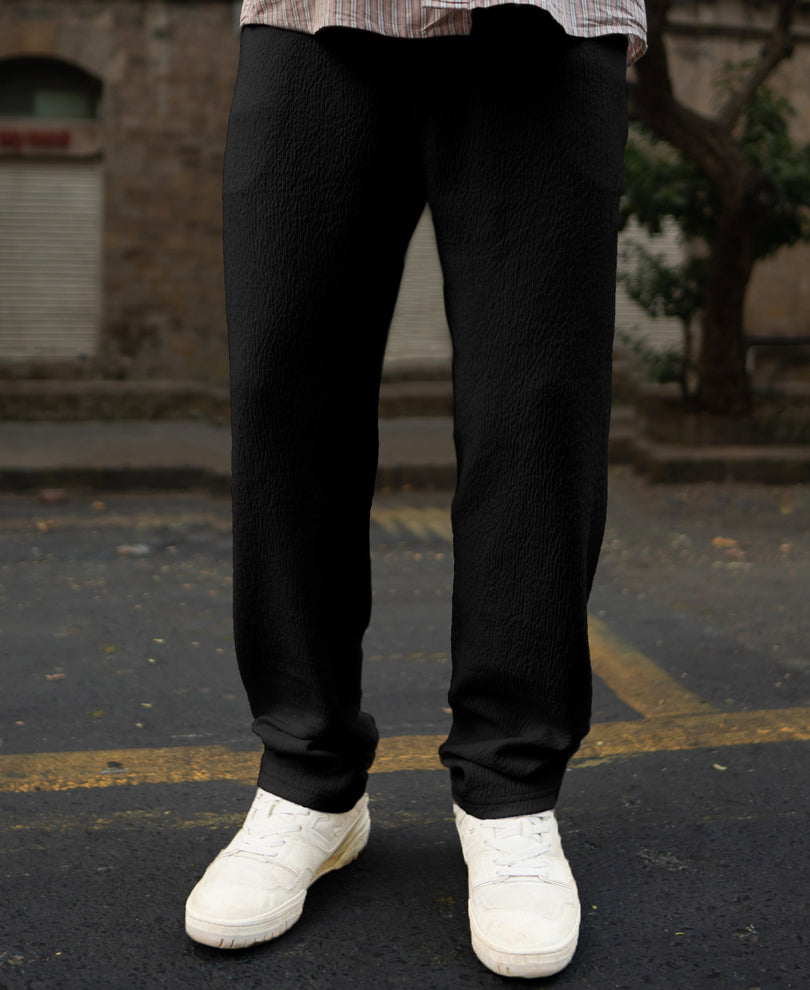 Black Structured Knitted Regular Fit Pant