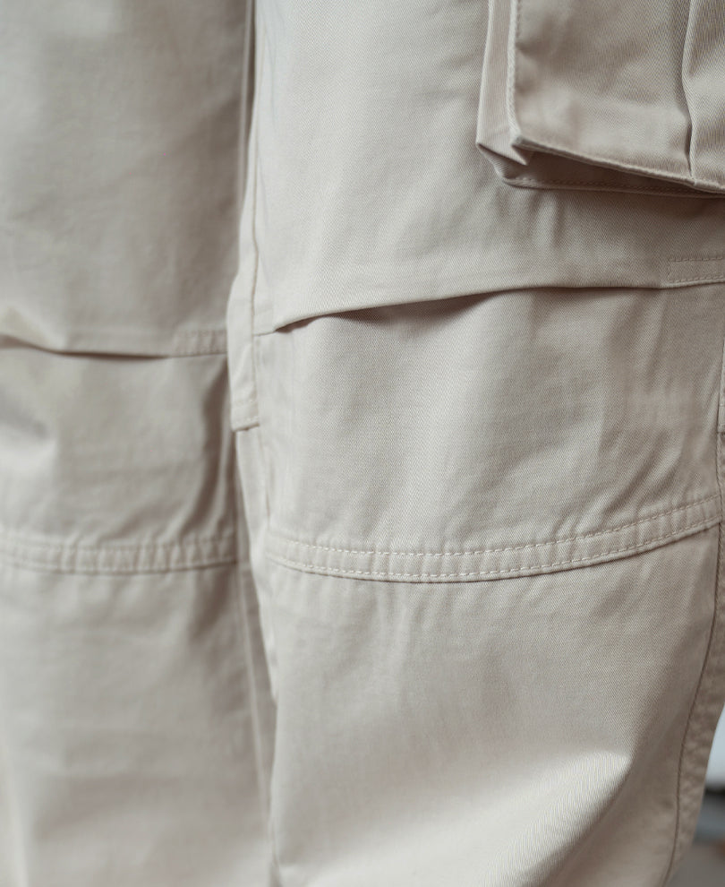Beige Overdyed Cotton Cargo Pants