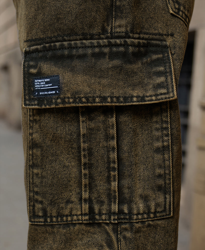 Tinted Brown Baggy Cargo Denim