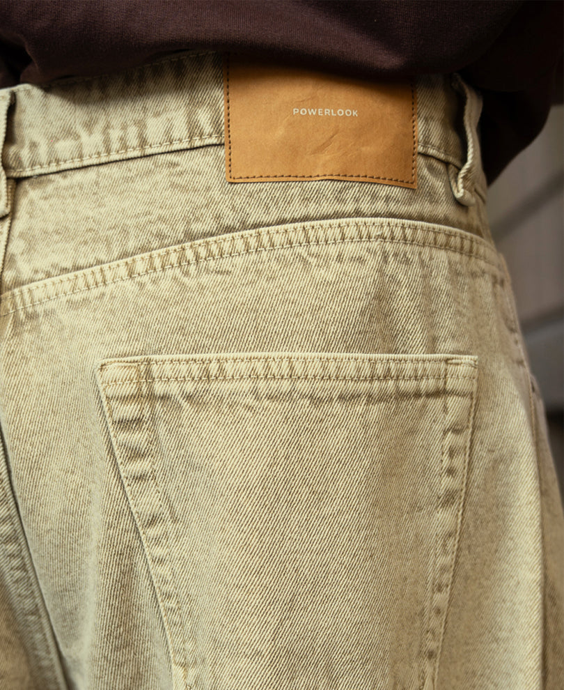 Beige Washed Barrel Fit Jeans