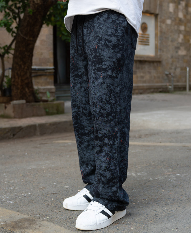 Black Printed Baggy Fit Trackpants